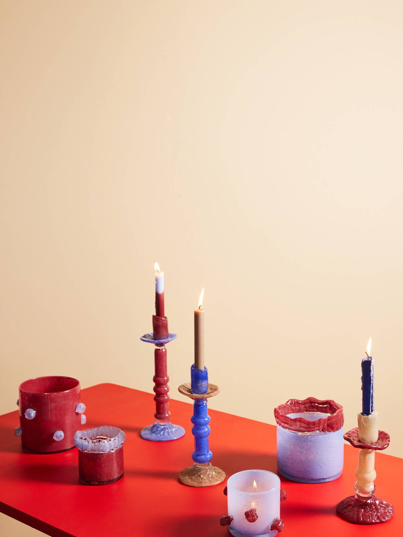 Candle holder Arlo Bordeaux/Light Blue